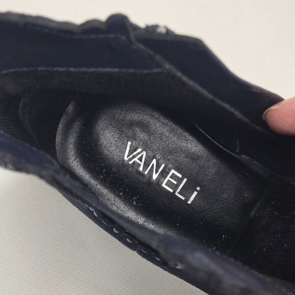 VanEli Aksa Chelsea Boot 8.5M Suede Navy Dark Blue Scalloped Studded Low Booties - Picture 3 of 12